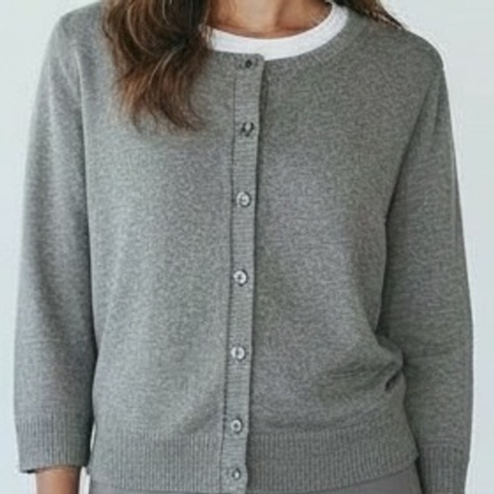 Gray Button Front Cardigan Sweater 3/4‎ Sleeve Women's L New York & Company Work